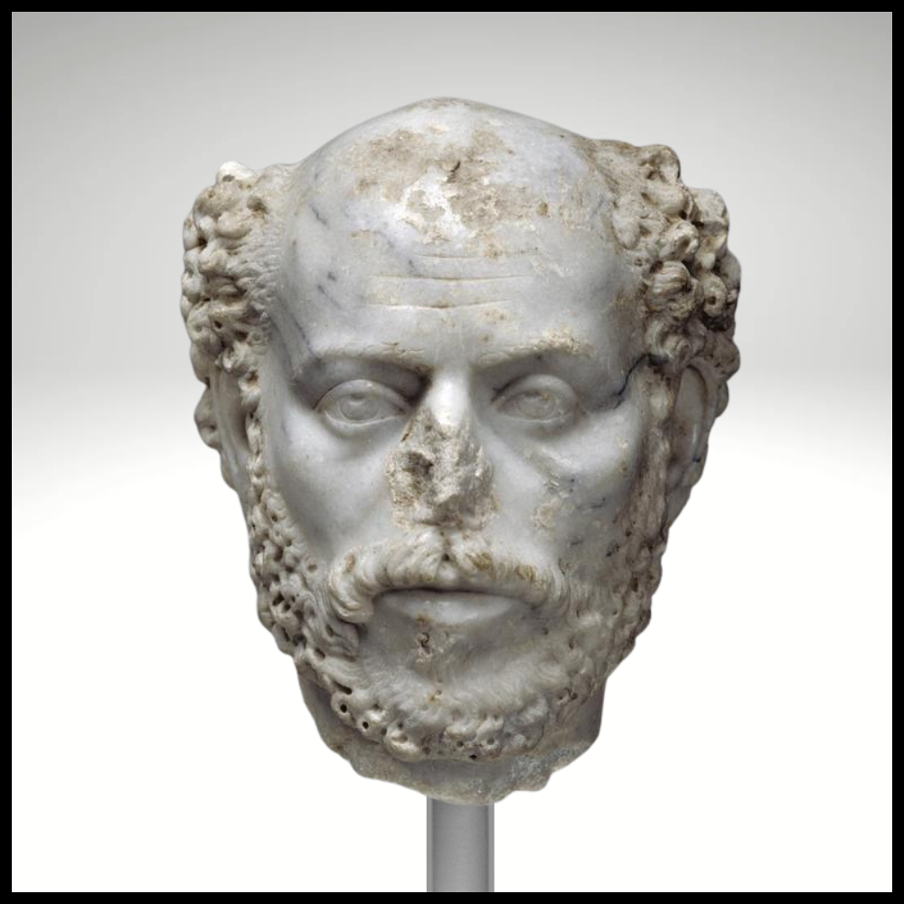 old time bust of balding man